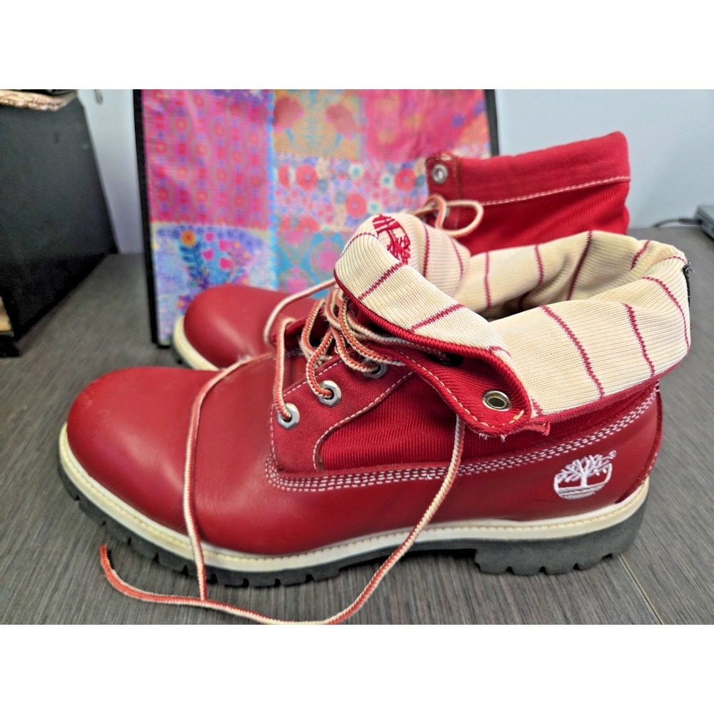 Timberland Mens Vintage‎ Red Leather Convertible Lace Up Combat Boots 90's Rare